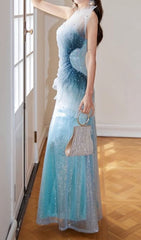 Haidar Dazzling Ombre Sequin Illusion Maxi Gown