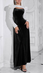 Luxurious Black Velvet Long Sleeve Maxi Dress