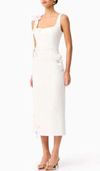 Harper Elegant White 3D Floral Midi Dress