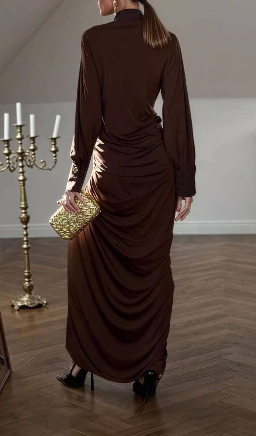 Hikari Empress Ruched Long Sleeve Maxi Dress