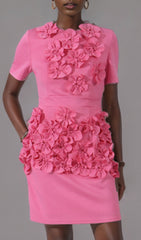Desma Fuchsia 3D Floral Mini Dress