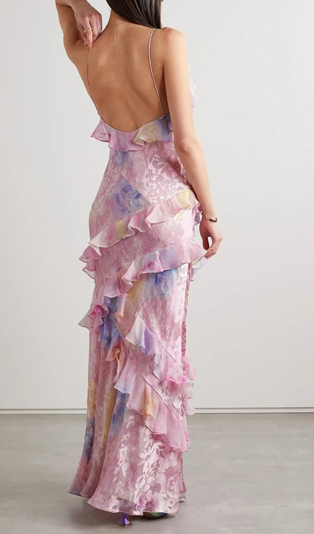 Brocha Dreamy Pastel Floral Ruffle Maxi Dress