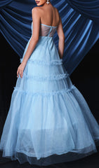 Enchanting Sky Blue Sparkle Tulle Corset Maxi Gown