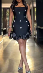 Sparkling Diamante Flower Bodycon Mini Dress