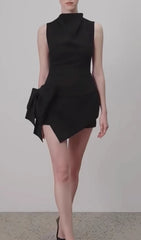 Emiliano Chic Black Bow Mini Dress