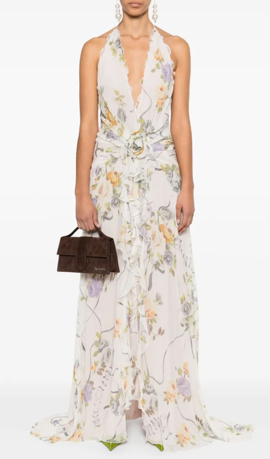 Chic Florine Floral Halter Ruffle Maxi Dress