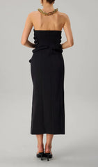 Faridun Sculptural Strapless Button-Front Midi Dress