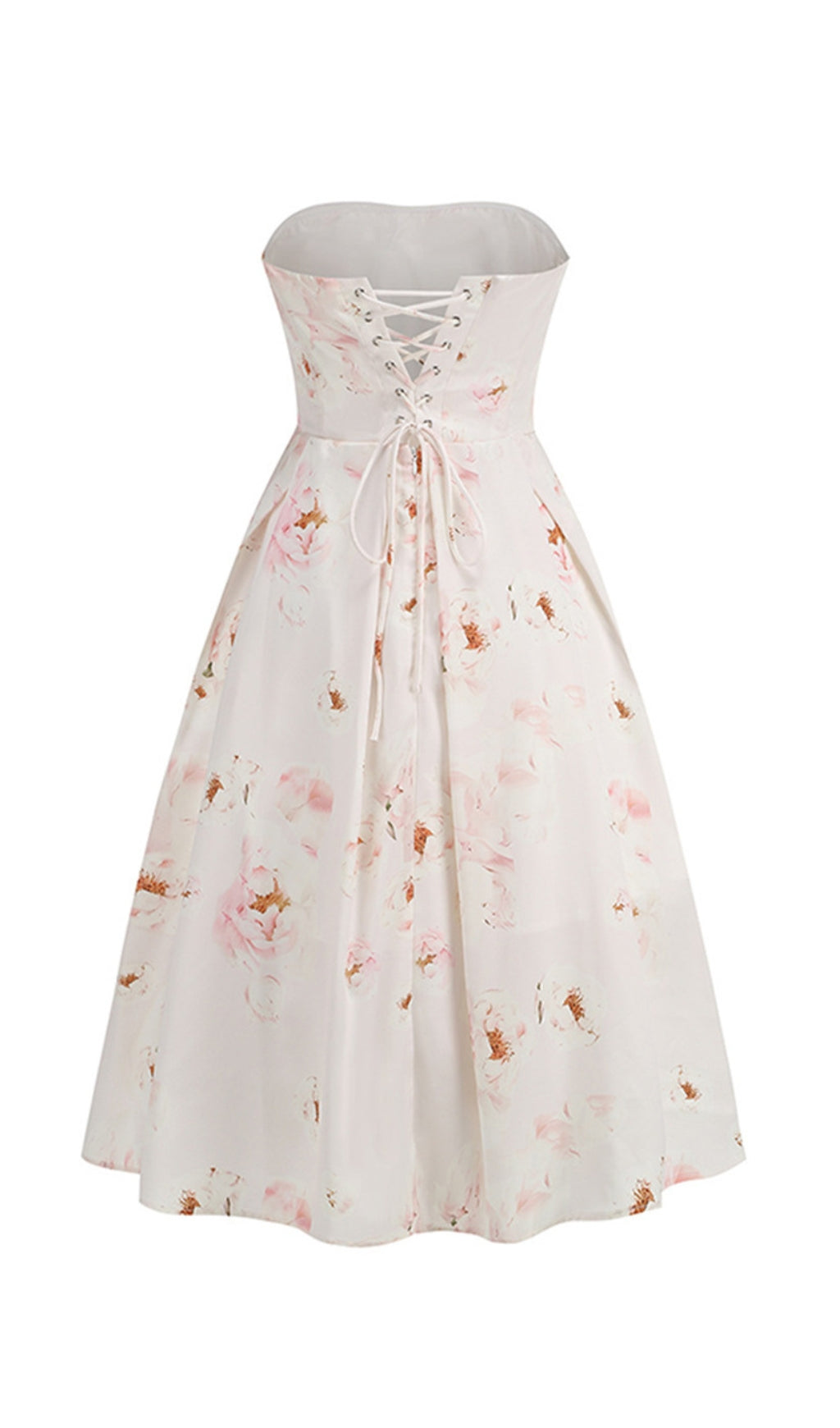 Elegant Hummingbird Floral Strapless A-Line Midi Dress