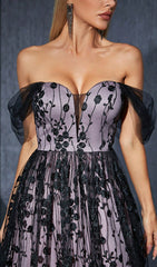 Darrah Enchanting Black Floral Lace Off-Shoulder Maxi Dress