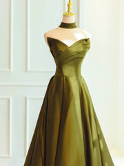 Green Satin Sweetheart Long A-line Prom Dress Evening Dress