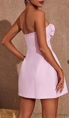 Blush Bloom Strapless Cutout Mini Dress with 3D Roses