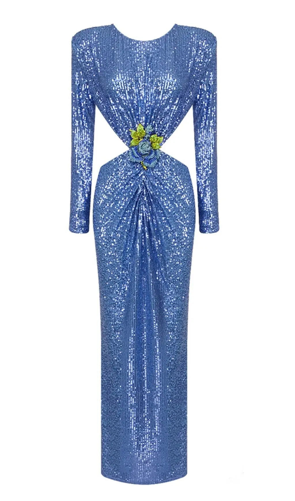 Radiant Blue Sequin Cutout Maxi Dress