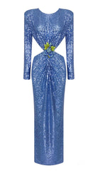 Radiant Blue Sequin Cutout Maxi Dress