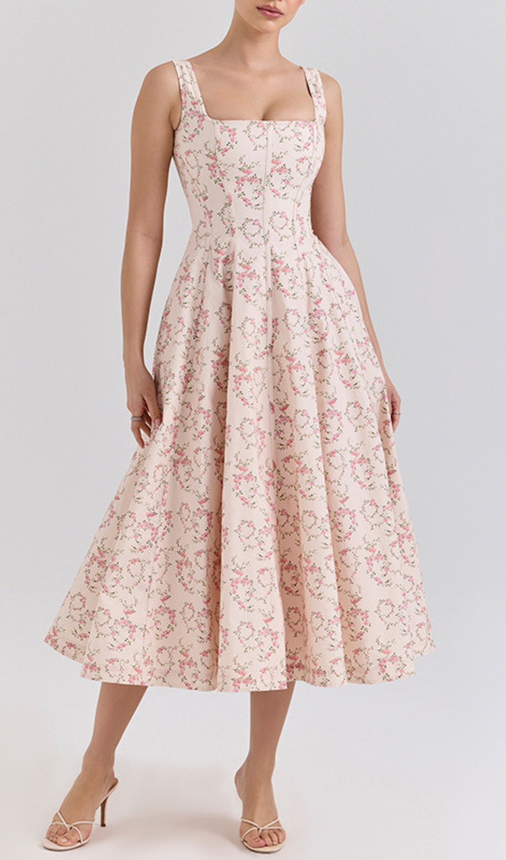 Ert Romantic Bloom Square Neck Midi Dress