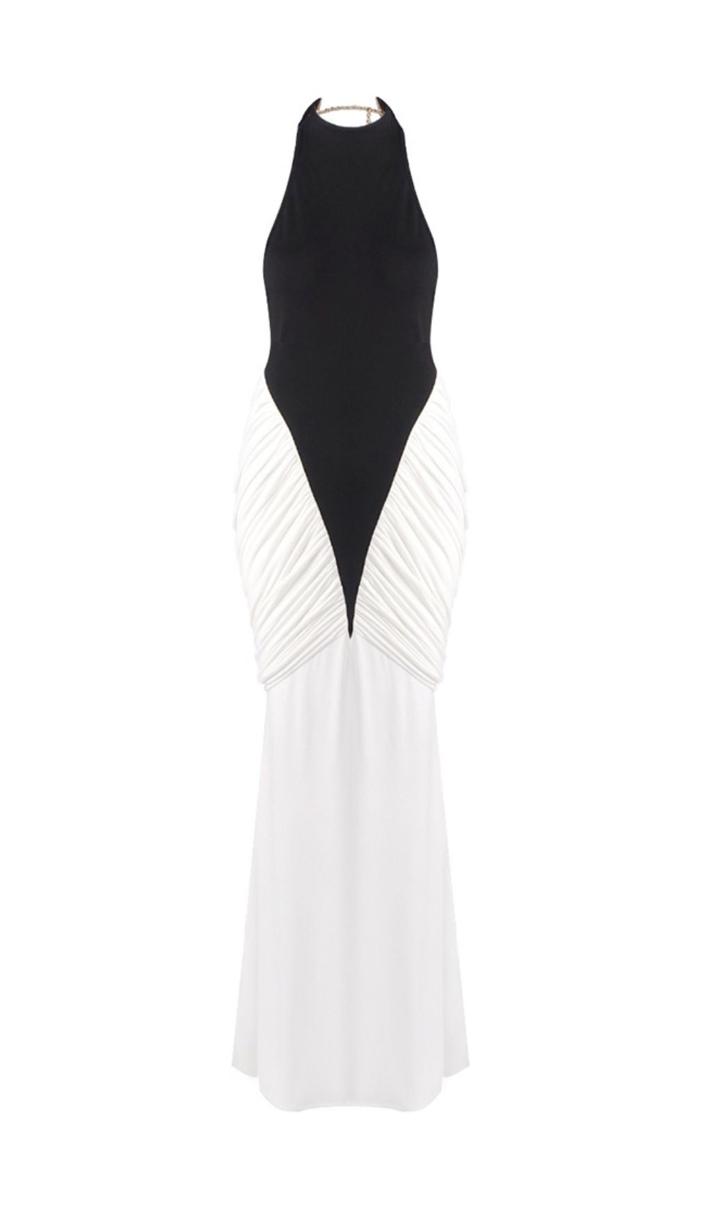 Itzel Black & White Halter Backless Maxi Dress