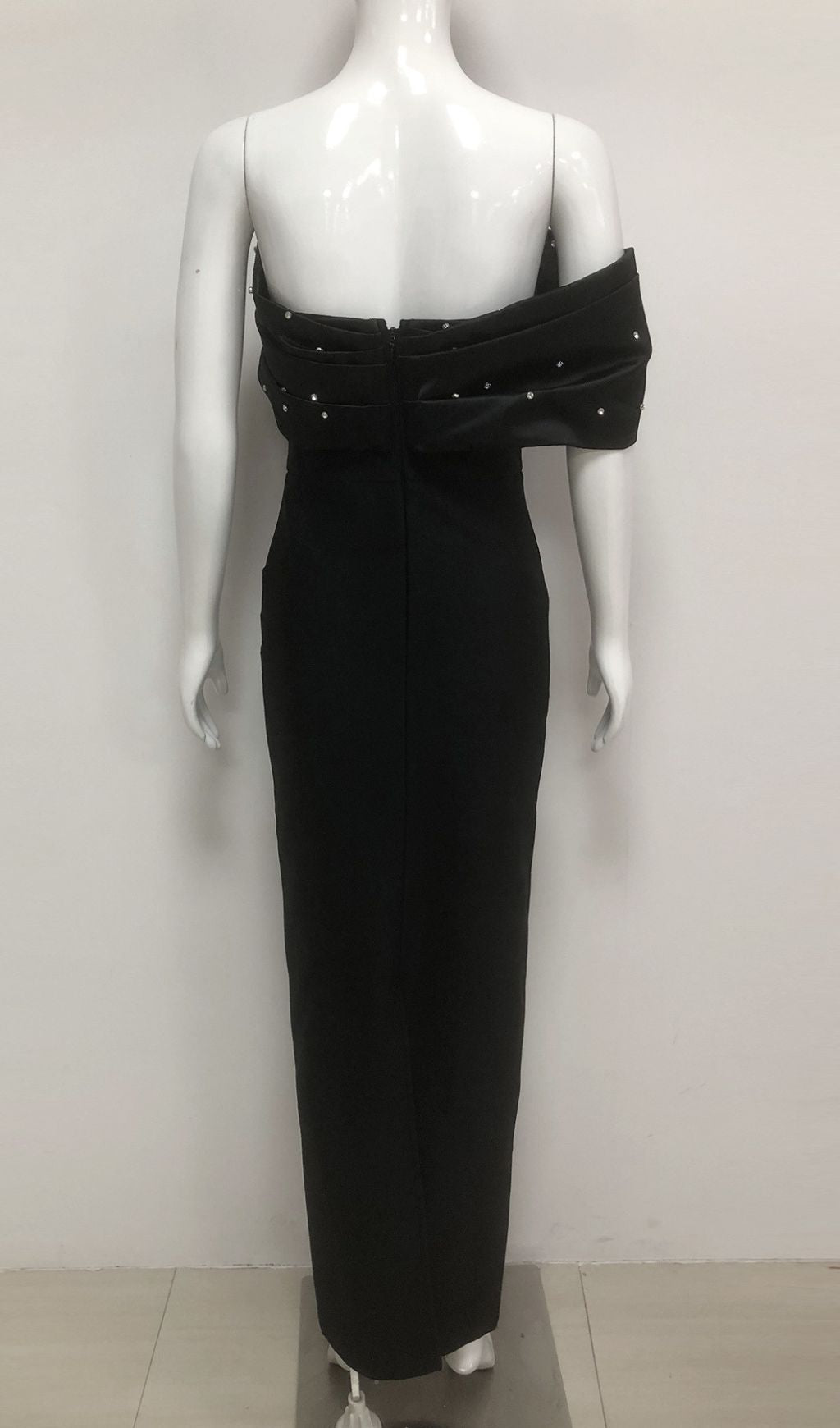 Ilia Black Embellished Off-Shoulder Bandage Maxi Gown