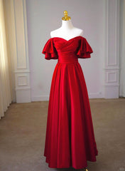 Vestido de fiesta largo de manga corta de satén rojo vino 