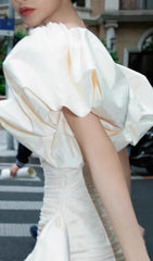 Colina Elegant White Sweetheart Ruched Mini Dress with Voluminous Puff Sleeves