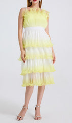 Fiene Ombre Yellow Tiered Ruffle Strappy Midi Dress