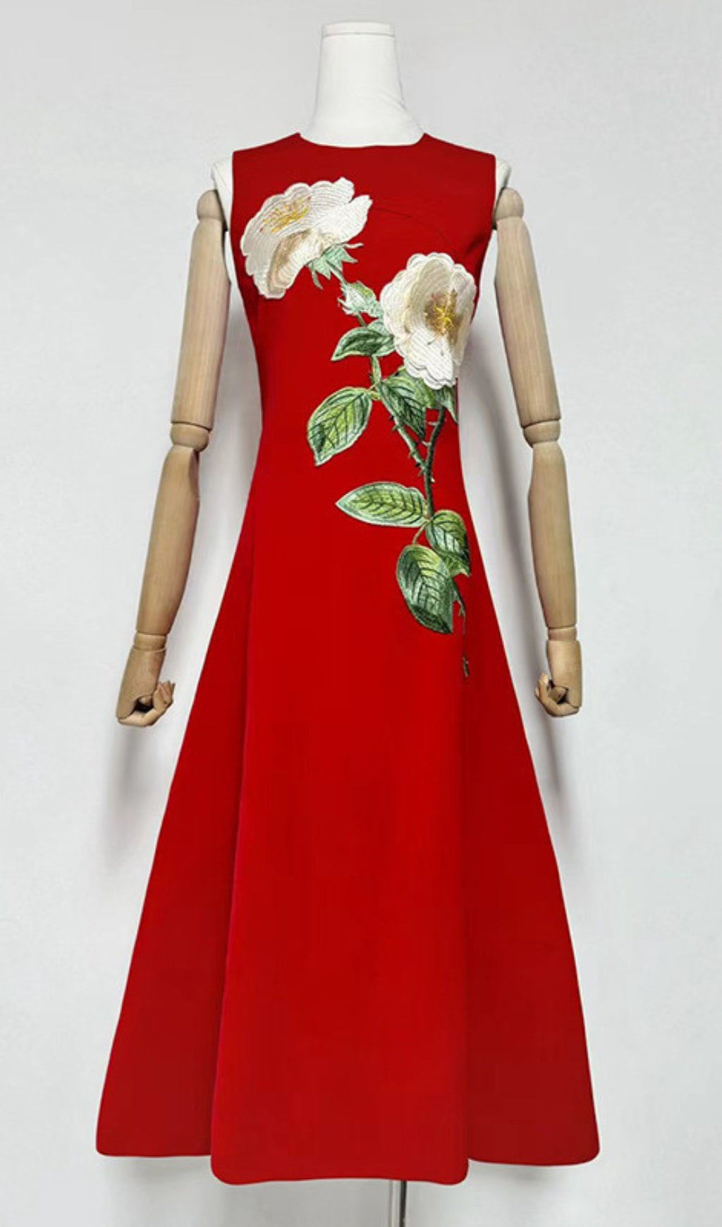 Gigi Rose Bloom Embroidered Sleeveless Midi Dress