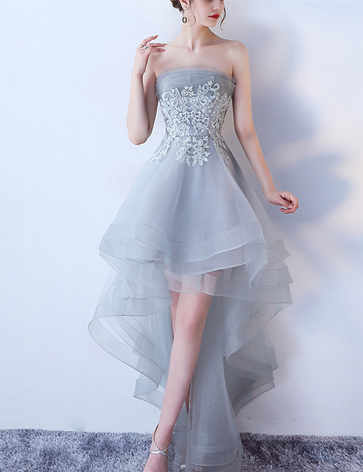 Fashionable Grey Tulle High Low Party Dress