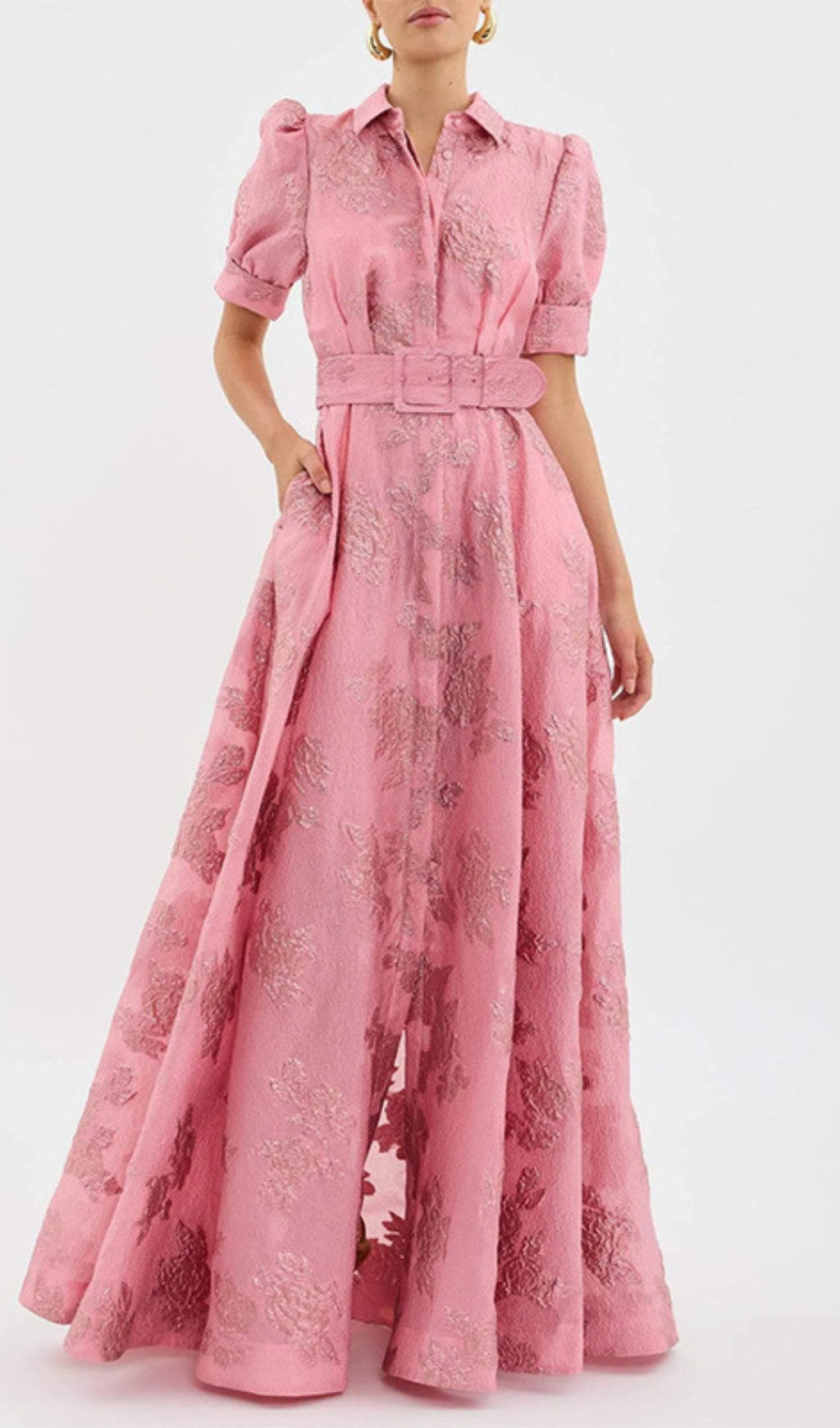 Cenobia Blush Pink Embossed Floral Maxi Dress