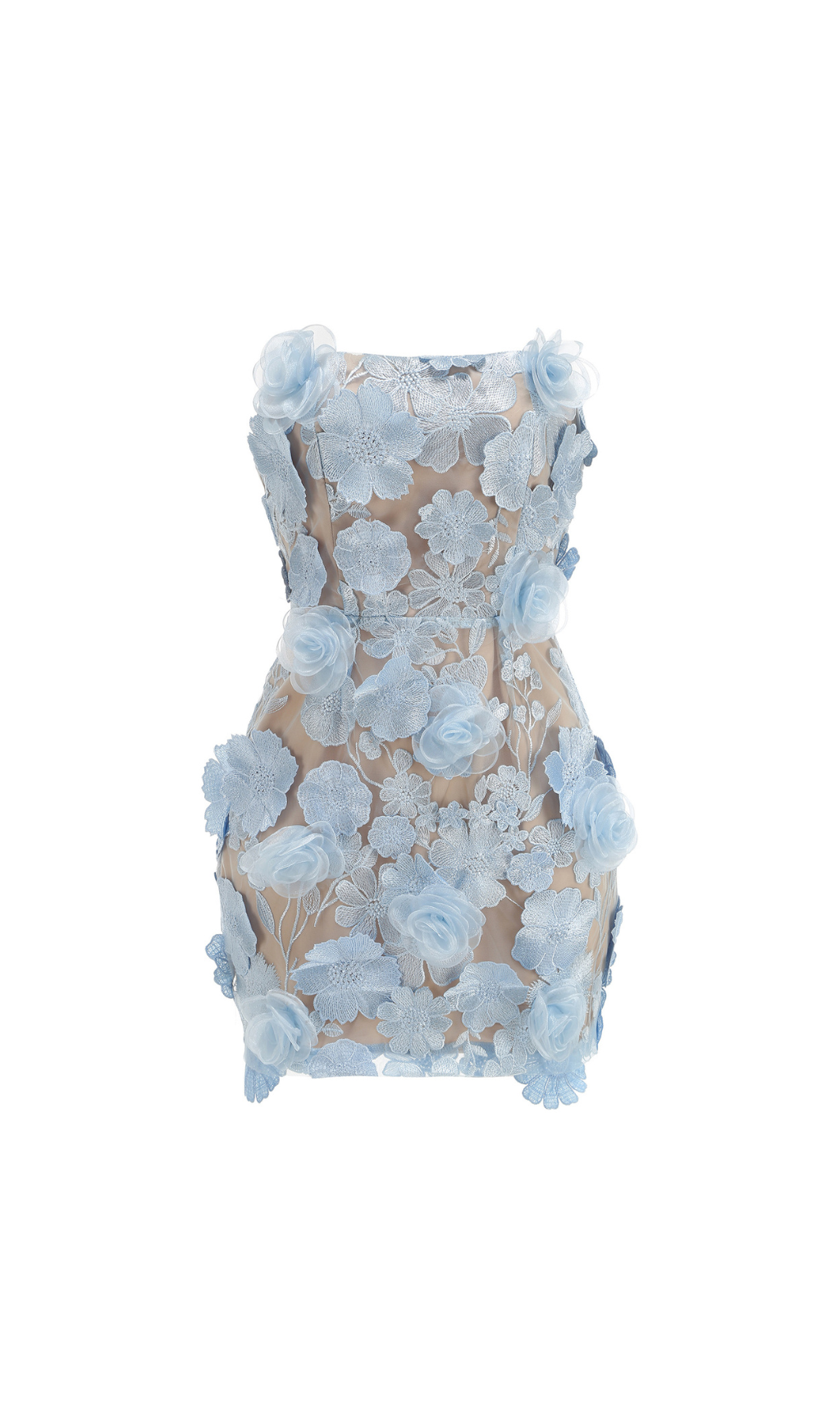 Enya Ethereal Blue 3D Floral Appliqu Strapless Mini Dress