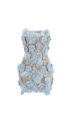 Enya Ethereal Blue 3D Floral Appliqu Strapless Mini Dress