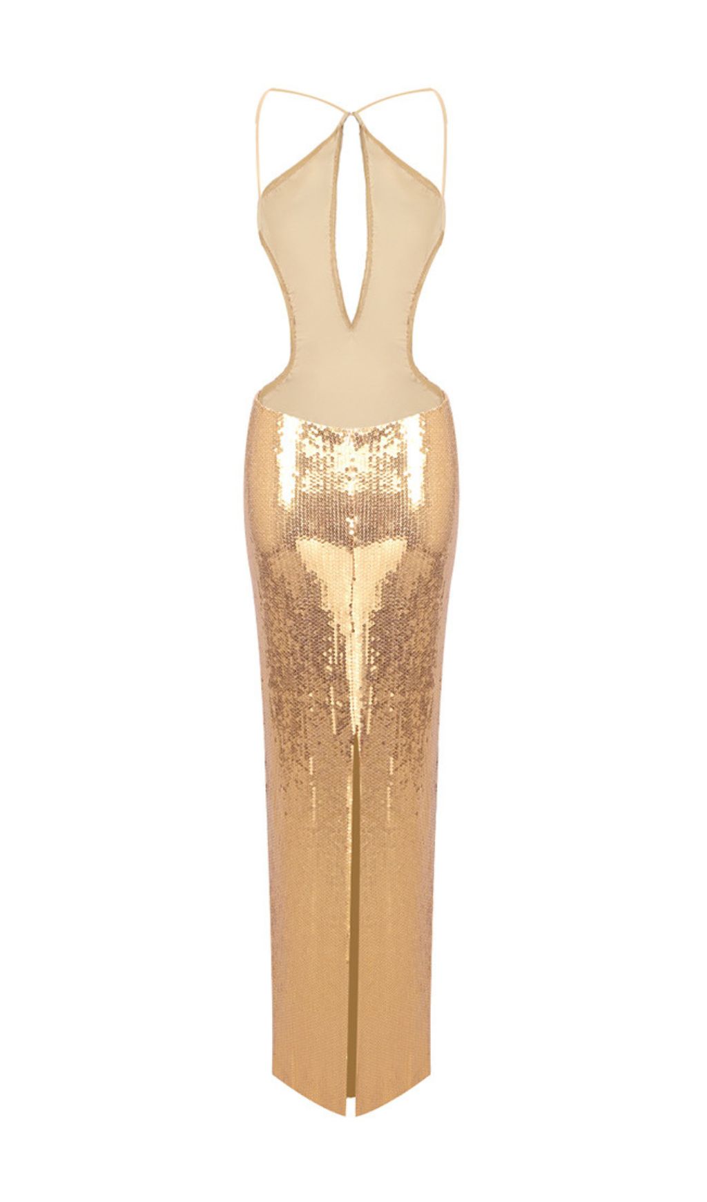 Dazzling Gold Sequin Halter Cutout Maxi Dress