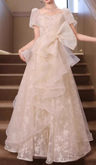 Chinue Ethereal Floral Lace Tulle Maxi Dress with Statement Bow