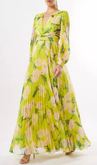 FRIGG Vibrant Pleated Floral Maxi Dress