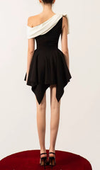 BULUT Chic Black & White Asymmetrical Draped Mini Dress