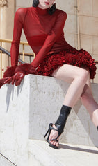 Sultry Red Petal Ruffle Mini Dress