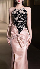 Earleen Statement Pink Halter Bow Mermaid Gown