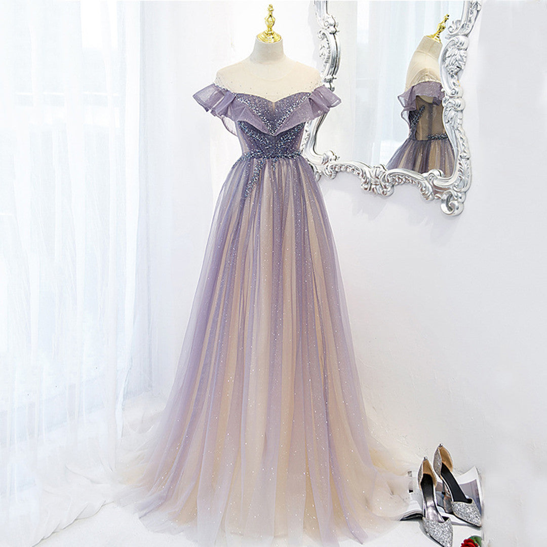 Light Purple Shiny Tulle Gradient A-line Sweetheart Prom Dress