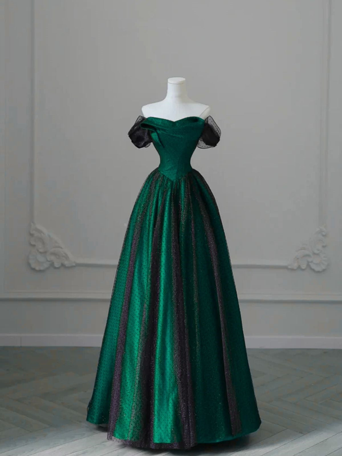 Black And Green Strapless A-Line Party Dress