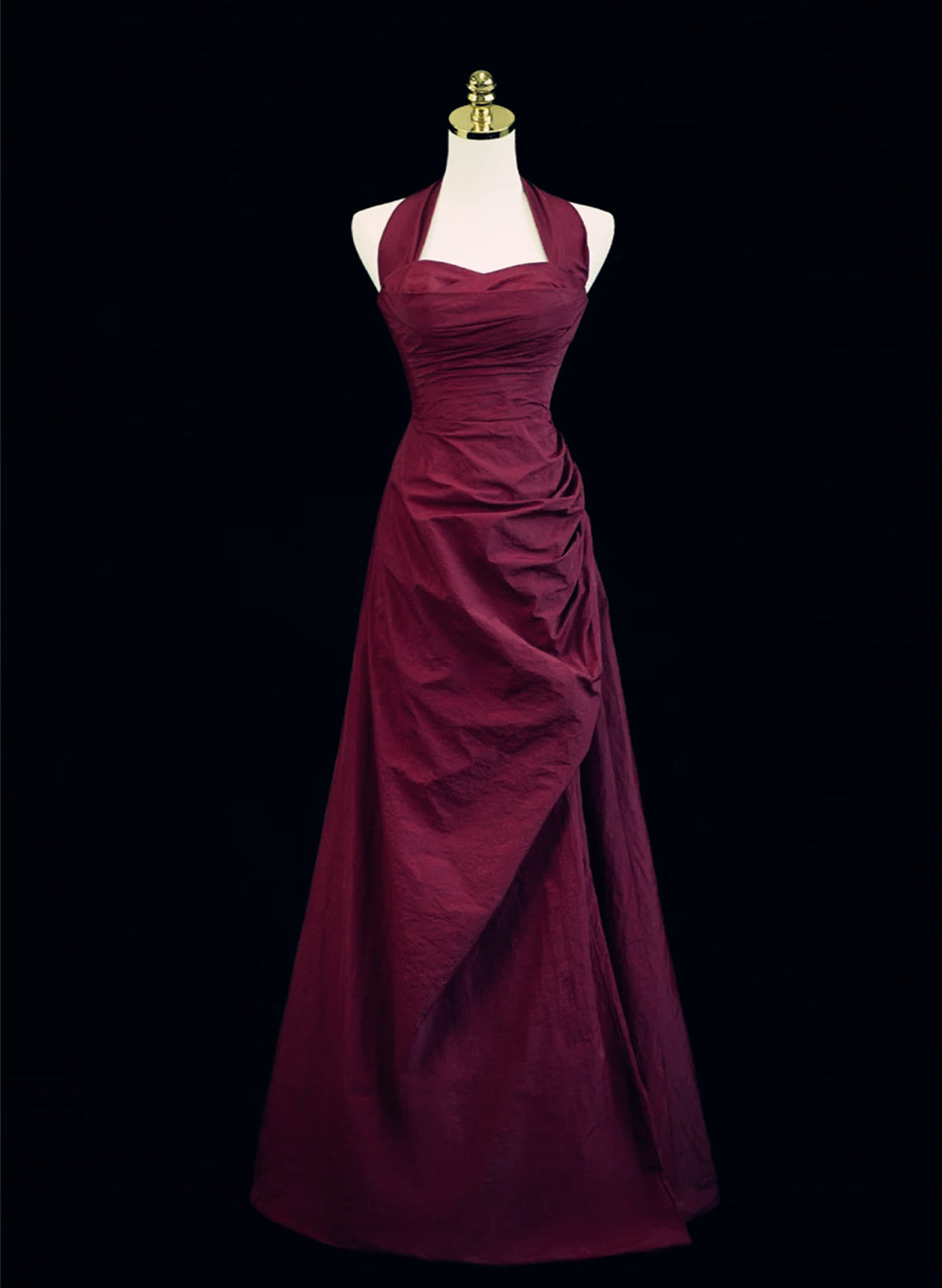 Vestido de fiesta largo con escote en forma de A, corte en A, color rojo vino 