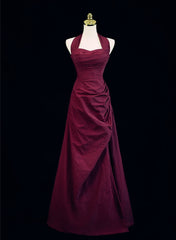 Vestido de fiesta largo con escote en forma de A, corte en A, color rojo vino 