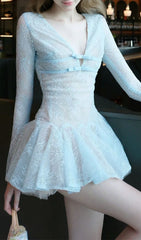 Itsuki Ethereal Blue Lace Long Sleeve Mini Dress