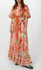 Haku Vibrant Floral Puff-Sleeve Maxi Dress