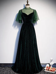 Vestido largo de fiesta de terciopelo verde oscuro de moda 