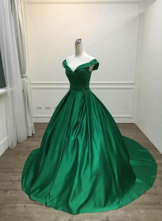Vestido de noche largo de satén verde oscuro para fiesta de graduación 