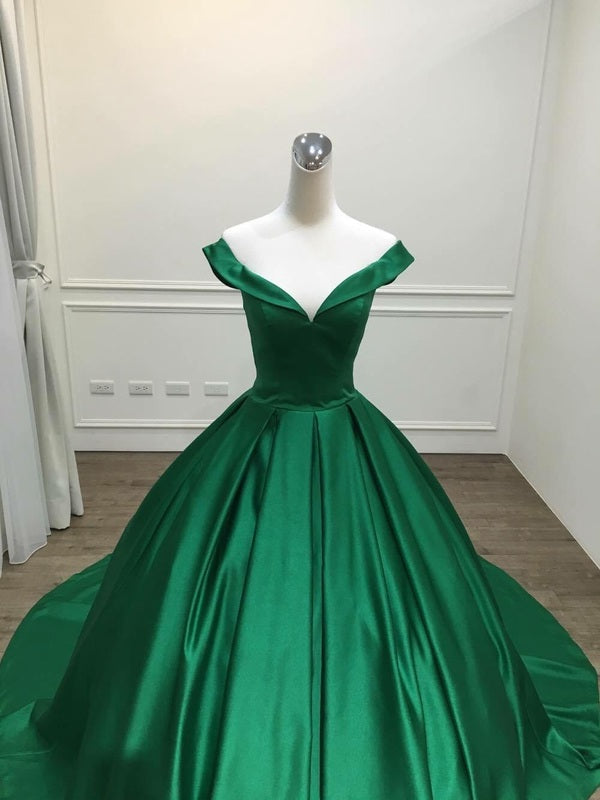 Vestido de noche largo de satén verde oscuro para fiesta de graduación 