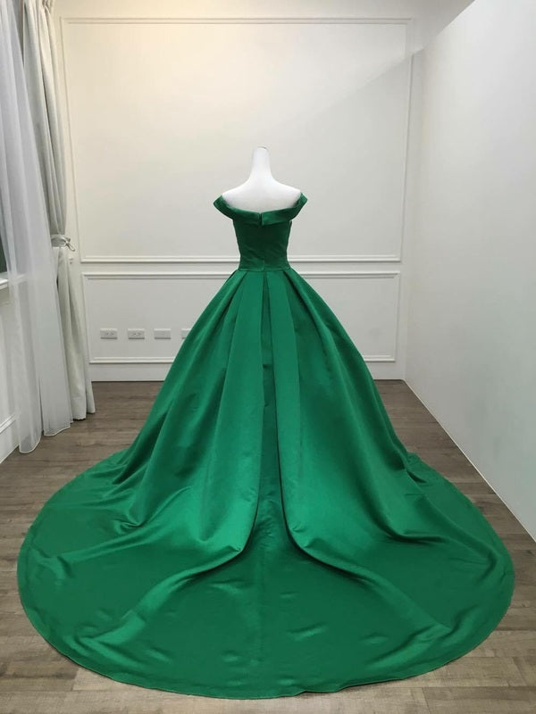 Vestido de noche largo de satén verde oscuro para fiesta de graduación 