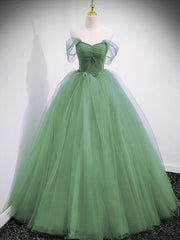 Vestido de fiesta largo estilo princesa con hombros descubiertos, color verde claro 