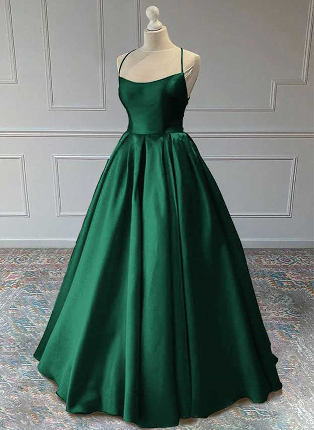 Green Satin Simple Backless Long Party Dress