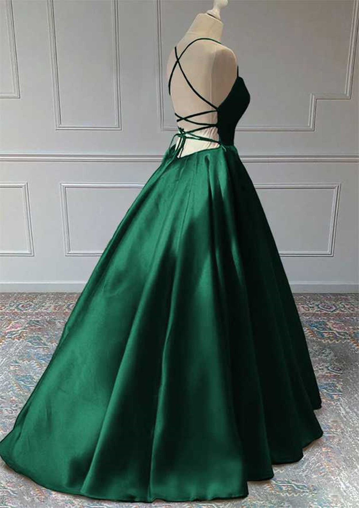 Green Satin Simple Backless Long Party Dress