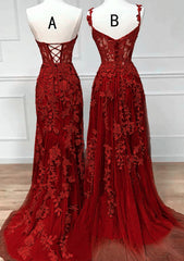 Elegante vestido de fiesta con escote en forma de corazón de tul y encaje rojo vino 
