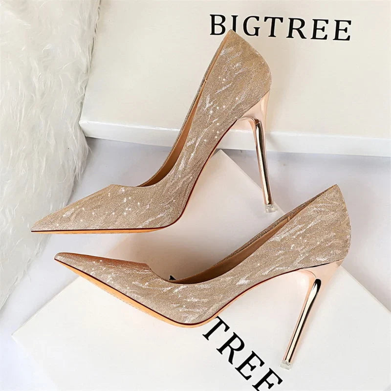 Comfort Wedding Single Shoes Shallow Mouth Thin High Heel Pointed Toe Elegant Sequins Sandals