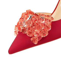Rhinestone Pumps Bow knot Retro Pointed Toe High Heels Side Hollow Party Luxury Gemstone Stilettos Shoes